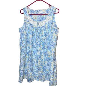 Eileen West Womens Nightgown Size Medium Blue Sleeveless Law Chemise Floral
